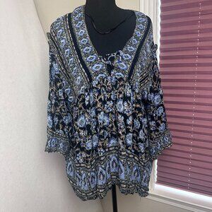 Free People Moonlight Dance Dress Size Med‎ Blue Tunic flare sleeves boho